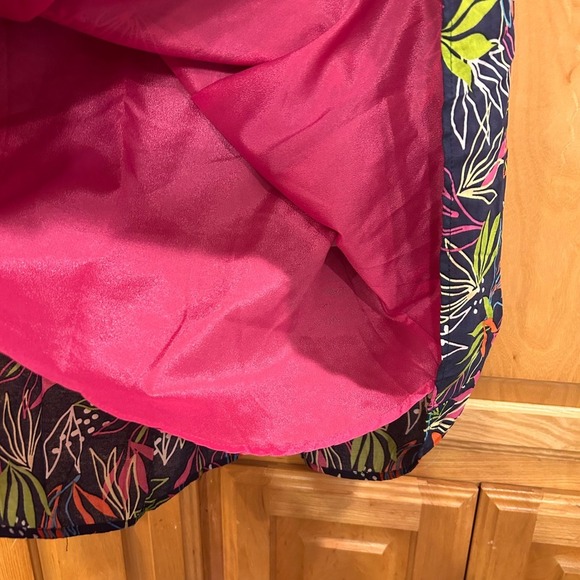 THML Women's Size L Navy Blue Colorful Leaf Print Tiered Short Sleeve Dress - Picture 4 of 8